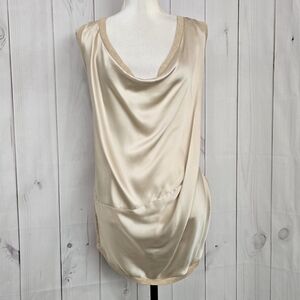 Heather Silk Satin Cowl Neck Sleeveless Cream Blouse